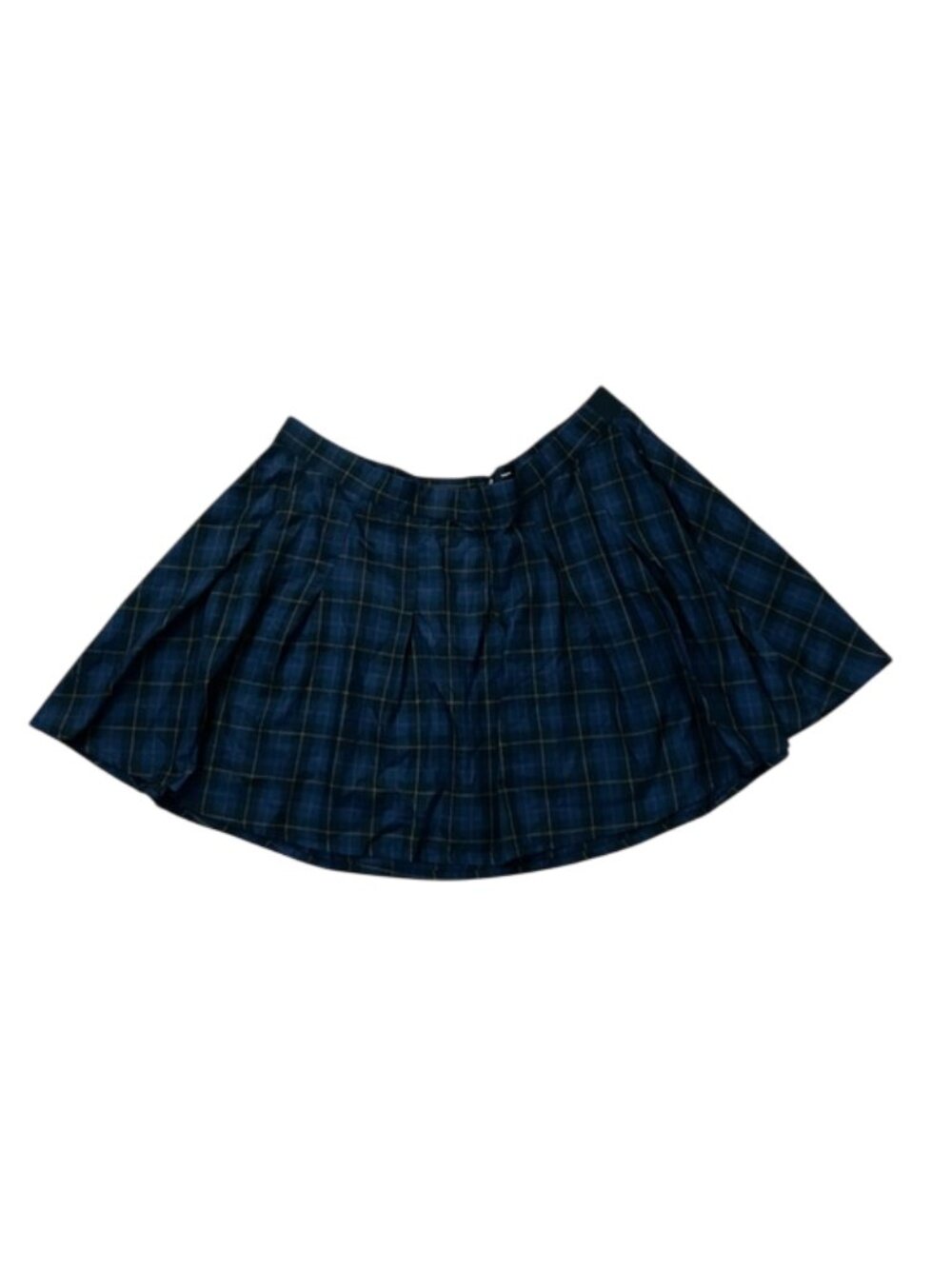Torrid Plaid Twill Pleated Mini Skater Skirt Navy Yellow Zip Back Size 5X 28 NWT